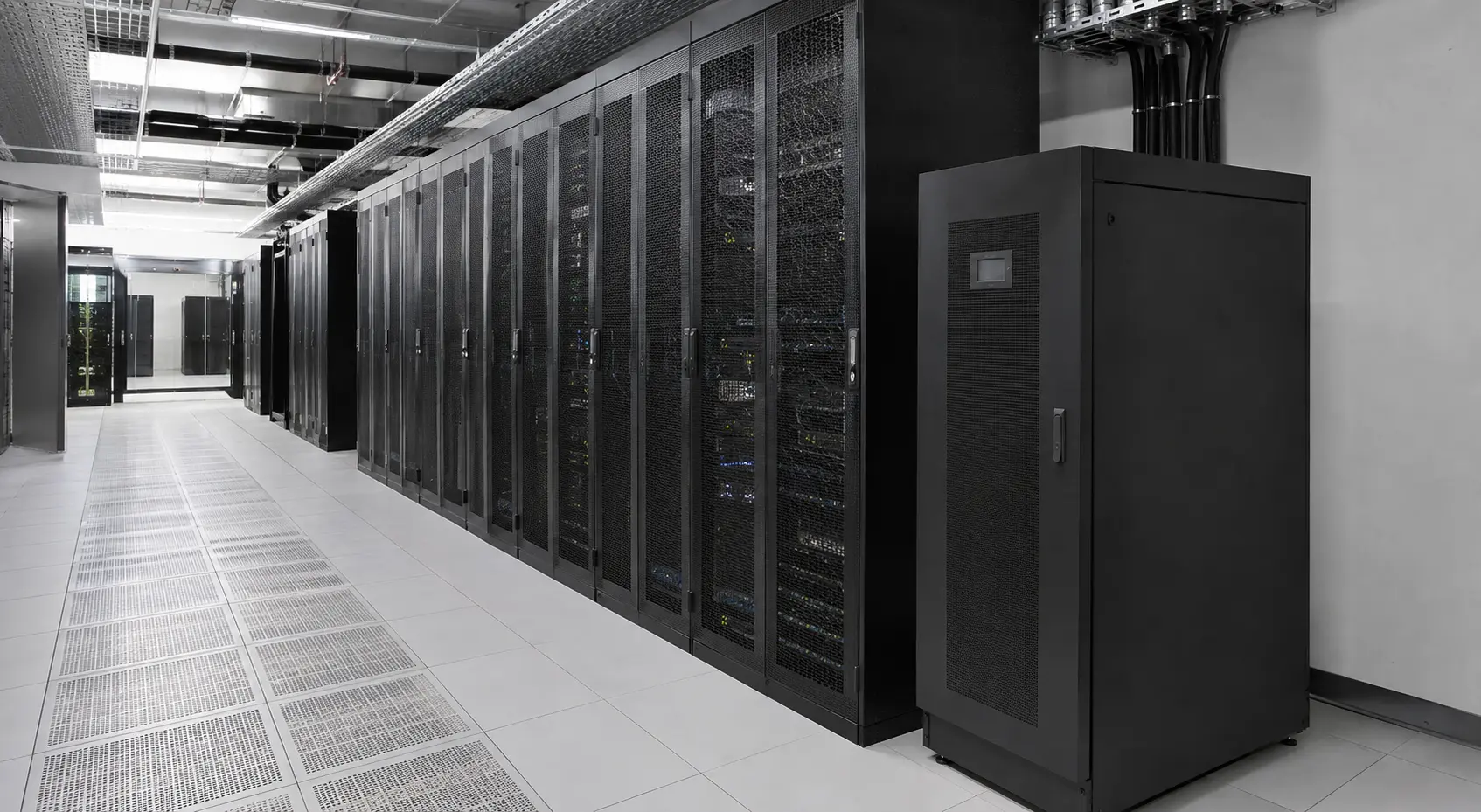 Data centre server racks with online UPS power protection