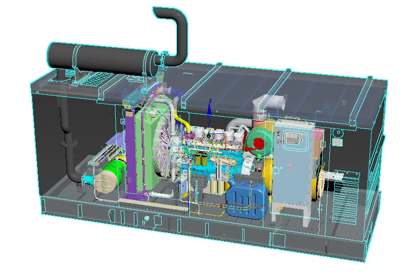 Manufacturer cutaway illustration of the Kirloskar diesel genset range, showing internal equipment layout