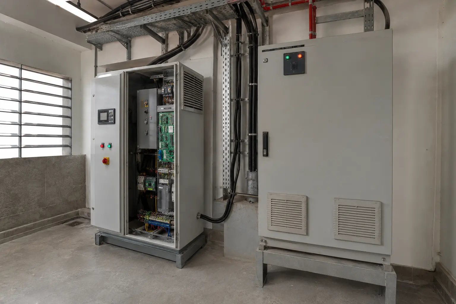 Elevator control room with dedicated lift rescue and backup power equipment